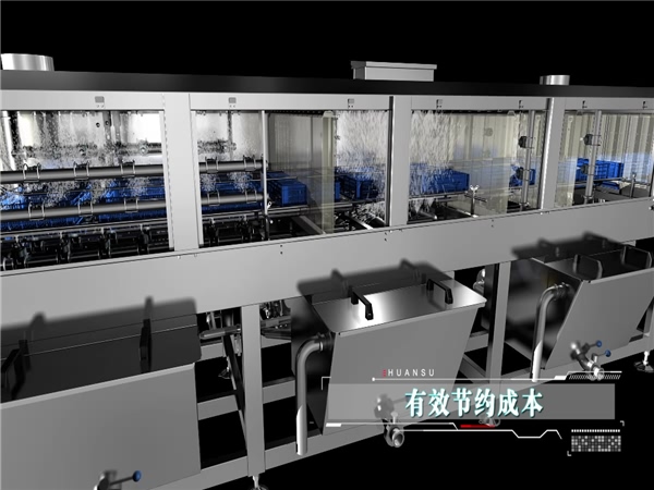 大型周轉箱清洗機，不銹鋼自動(dòng)噴淋料筐清洗機，高溫殺菌清洗機